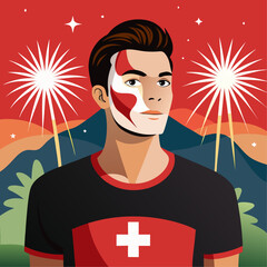 Male model with face paint and t shirt mockup design