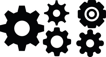 Vector art of several black gears isolated on white background