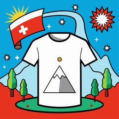 White t shirt design featuring an illustration of the matterhorn mountain