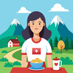 Woman in swiss flag t shirt standing outdoors