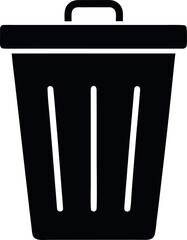 Vector art of a black trash can with a lid and handle, isolated on white background