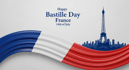 happy bastille day 14th july france flag and tower of liberty