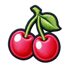 Embroidered Cherries Patch Design Close up two cherry embroidered patch