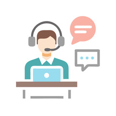 Flat illustration of customer service representative with speech bubbles