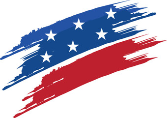 Hand drawn, brush painted USA flag design. Grunge style American flag for patriot event. Transparent PNG and vector illustration.