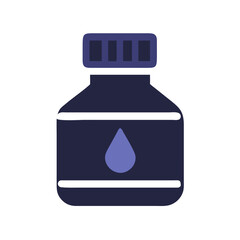 Stylized purple bottle illustration against a dark black background