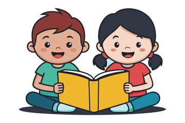 Friendship in Pages:  Two young friends immersed in the magic of a shared book, their eyes reflecting the stories and adventures, celebrating the bond of reading and friendship