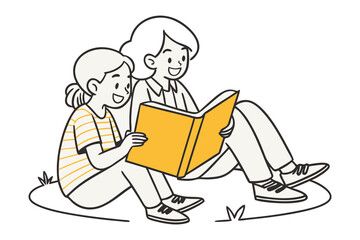 Shared Storytime: Two individuals are engrossed in a book, immersed in the world of stories and knowledge, creating a heartwarming scene of togetherness.