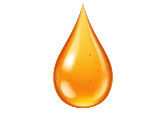 A single golden honey drop with bubbles, isolated on transparent background