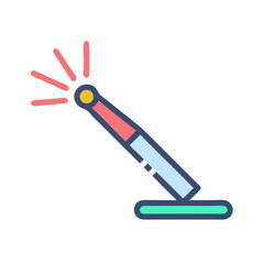Illuminating laser pointer device on black background with rays