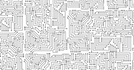 Grey circuit line technology pattern on white background vector.
