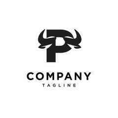 Letter P Cow Horns Logo Icon Vector