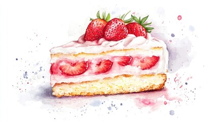 Watercolor slice of strawberry cake (3)