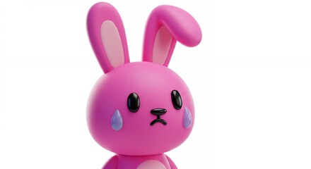 Pink rabbit figurine with sad expression