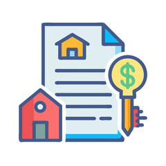 Home investment contract icon with house and dollar key