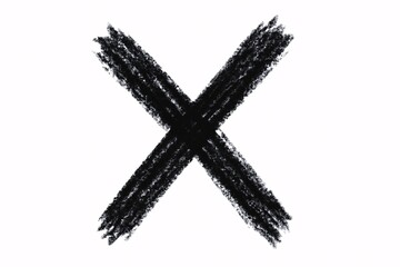 Bold Black Chalk X Against a Clean White Backdrop Creates Striking Contrast and Minimalist Composition Displaying Rough Texture