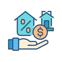 Hand offering houses and money concept for mortgage rates