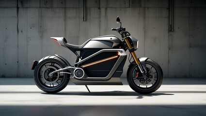 Futuristic Electric Motorcycle in Industrial Garage – Advanced Mobility Concept Design