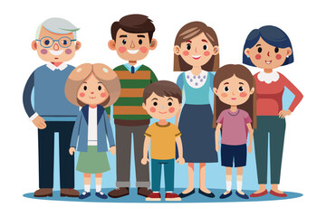 Family Portrait: A heartwarming illustration of a multi-generational family, radiating togetherness and familial love, perfect for conveying the values of kinship and belonging.