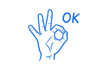 Obraz premium A blue hand making the ok sign with the word ok next to it, isolated on transparent background