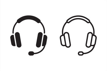 Black and White Icon of Headset with Microphone, Clean and Simple Communication Symbol