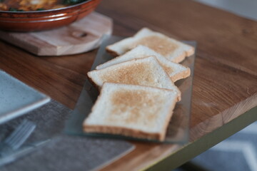 Glass Oblong Plate with Toast on Table