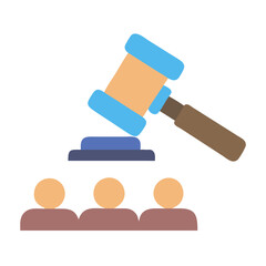 Gavel striking sound block with jury on black backdrop