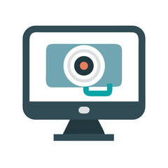 Flat design computer icon with monitor and camera