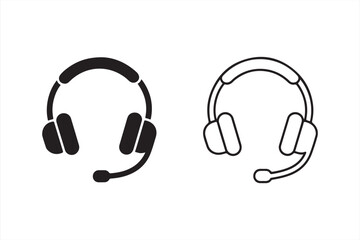 Simple Black and White Icon of Headset with Mic, Modern Communication Technology Symbol