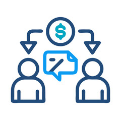 Financial transaction icon depicting money transfer between two individuals