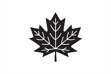 Bold Black and White Maple Leaf Icon, Clean Vector Design