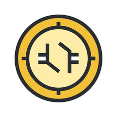 Circular icon featuring stylized disconnect symbol on a black background