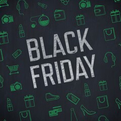 Black Friday with green Christmas icons