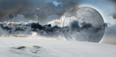 view of the moon with clouds