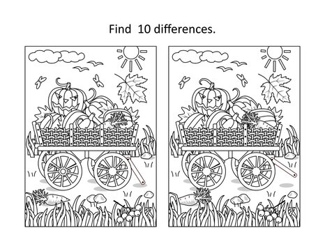Harvest, autumn, Halloween or Thanksgiving difference game and coloring page activity 

