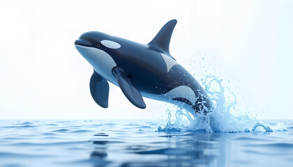 Obraz premium Dynamic illustration of a killer whale (orca) leaping from the water. Represents marine life, power, or aquatic shows. Energetic and majestic.