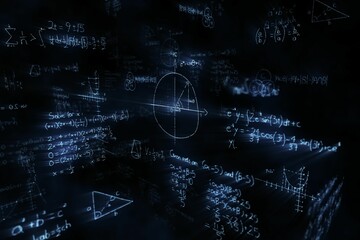 Digitally generated image of mathematical equations with diagram solved