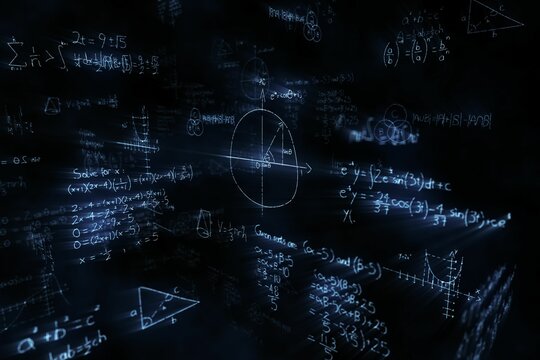 Digitally generated image of mathematical equations with diagram solved - Powered by Adobe