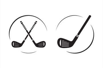 Minimalist Vector Icons of Golf Clubs - Crossed and Single Icon Designs