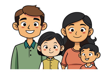 Family Portrait: A heartwarming portrait of a nuclear family, composed of a father, mother, and two children. A tender moment captured