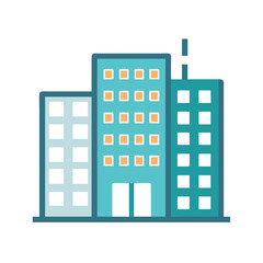 Obraz premium Minimalist flat design icon featuring three office buildings