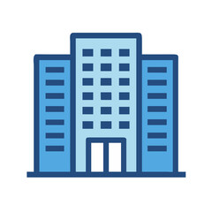 Stylized blue office building illustration on black background design