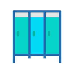 Three teal lockers in a blue frame illustration