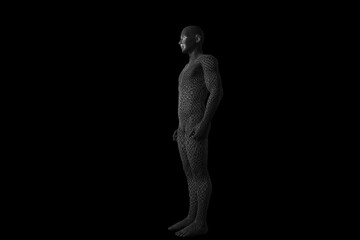 Full length of 3d man against black background