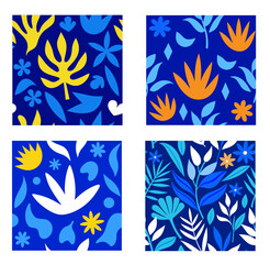 Blue Matisse plants seamless pattern. vector illustration