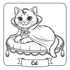 Cartoon cat vampire on cushion coloring page illustration