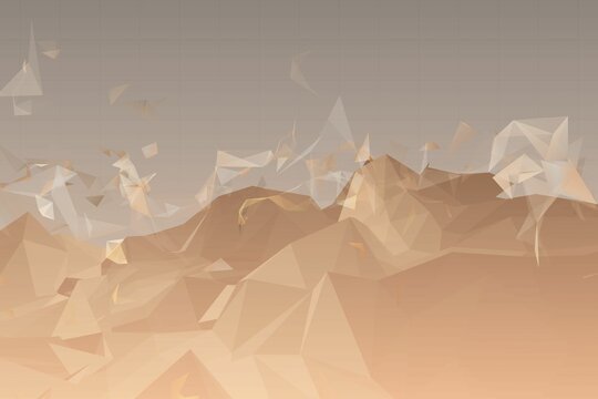 Abstract polygonal landscape is appearing in low-poly style with floating facets, wireframe grid - Powered by Adobe