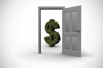 Obraz premium Topiary of dollar sign seen through door