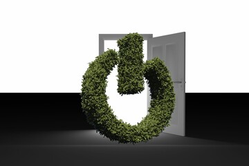 Obraz premium Ccomposite image of turn off sign and door on floor