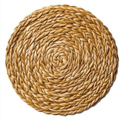 Round woven straw placemat, close-up, natural, for table setting